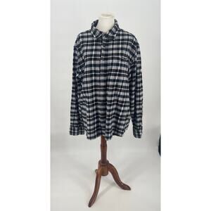 Eddie Bauer Black White Blue‎ Plaid Flannel Long Sleeve Shirt Men XXL Preppy